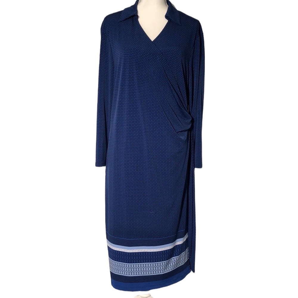 The Limited Collection Women's Geometric Wrap Dress Size 1X Black Blue W…